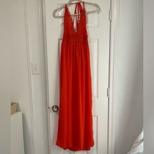 Boohoo Orange/Red Fly Away Dress. Size 4.